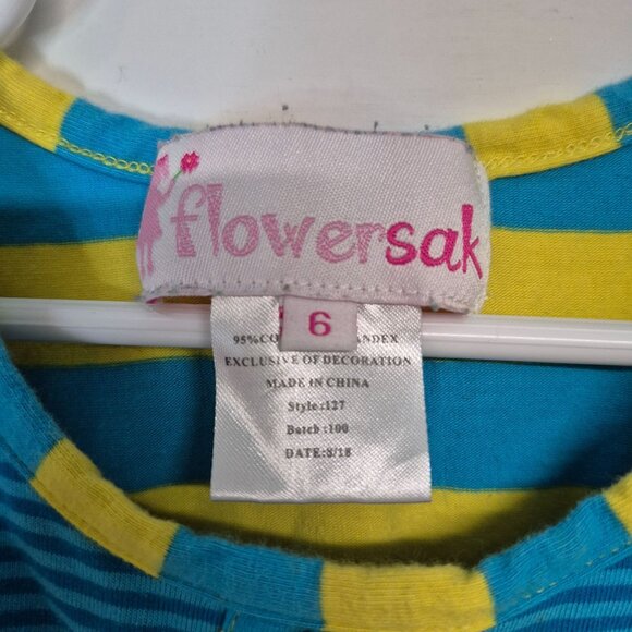 Girls Sleeveless Yellow & Blue Striped Tunic Dress With Ruffle By Flowersak Sz 6 - Picture 3 of 5
